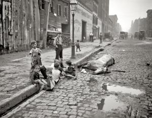 Library of Congress LC-D401-13645 DLC -- Dead Horse Surrounded by Children on NYC street